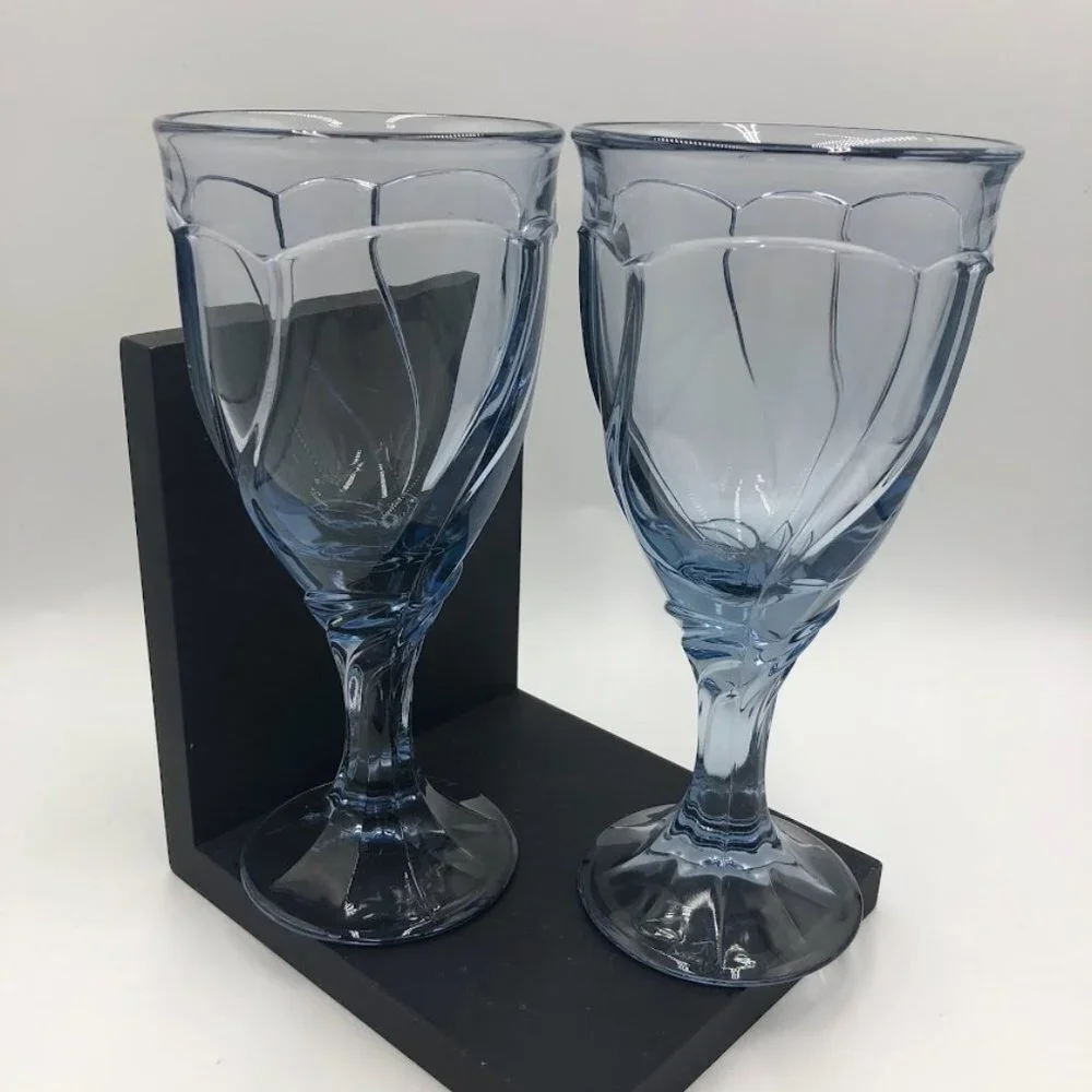 Blue Glass Goblets Set of 2 Collectible Decorative Elegant Drinkware
